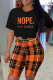 Black Fashion Casual Letter Print Basic O Neck Short Sleeve Two Pieces