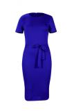 Blue Fashion adult Sexy Cap Sleeve Short Sleeves O neck A-Line Knee-Length Bowknot Solid Patchw