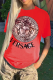 Red Fashion Casual Print Patchwork Letter O Neck T-Shirts