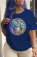 Navy Blue Fashion Street Print Patchwork O Neck T-Shirts