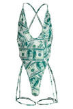 Multicolor Fashion Sexy Print Bandage Backless Swimwears