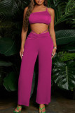 Rose Red Sexy Solid Patchwork Spaghetti Strap Two Pieces