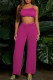 Rose Red Sexy Solid Patchwork Spaghetti Strap Two Pieces