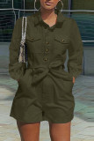 White Fashion Casual Solid Patchwork Turndown Collar Regular Romper
