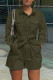 Green Fashion Casual Solid Patchwork Turndown Collar Regular Romper