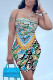 Baby Blue Fashion Street Print Patchwork Strapless Sleeveless Two Pieces