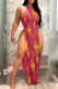 Red Sexy Print Patchwork Slit O Neck Straight Dresses