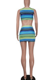 Green Sexy Print Patchwork Two Pieces