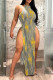 Silver Gray Sexy Print Patchwork Slit O Neck Straight Dresses