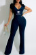 Tibetan Blue Fashion Casual Print Letter V Neck Jumpsuits