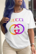 White Fashion Daily Print Patchwork Letter O Neck T-Shirts