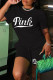 Black Casual Print Patchwork O Neck Short Sleeve Two Pieces