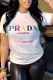 White Fashion Casual Print Patchwork Letter O Neck T-Shirts