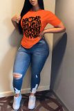 Red Fashion Street Print Patchwork Letter O Neck T-Shirts