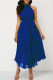 Blue Fashion Casual Solid Hollowed Out Patchwork O Neck Sleeveless Dress