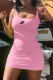 Pink Fashion Sexy Print Patchwork Square Collar One Step Skirt Dresses
