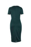 Dark green Fashion adult Sexy Cap Sleeve Short Sleeves O neck A-Line Knee-Length Bowknot Solid Patchw
