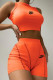 Orange Fashion Sportswear Print Patchwork O Neck Sleeveless Two Pieces