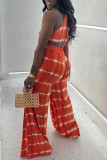 Blue Fashion Casual Print Bandage Asymmetrical O Neck Sleeveless Two Pieces