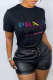 Black Fashion Casual Print Patchwork Letter O Neck T-Shirts