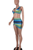 Green Sexy Print Patchwork Two Pieces