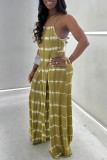 Blue Fashion Casual Print Bandage Asymmetrical O Neck Sleeveless Two Pieces