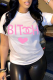 White Fashion basis Print Patchwork Letter O Neck T-Shirts