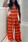 Blue Fashion Casual Print Bandage Asymmetrical O Neck Sleeveless Two Pieces