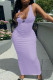 Light Purple Fashion Sexy Print Patchwork V Neck One Step Skirt Dresses
