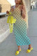 Cyan Fashion Street Print Letter V Neck One Step Skirt Dresses