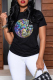 Black Fashion Street Print Patchwork O Neck T-Shirts
