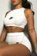 White Fashion Sportswear Print Patchwork O Neck Sleeveless Two Pieces