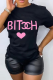 Black Fashion basis Print Patchwork Letter O Neck T-Shirts