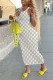 White Fashion Street Print Letter V Neck One Step Skirt Dresses