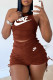 Brownness Fashion Sportswear Print Fold O Neck Sleeveless Two Pieces