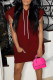 Burgundy Casual Solid Patchwork Hooded Collar Dresses