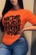 Orange Fashion Street Print Patchwork Letter O Neck T-Shirts