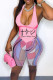 Pink Casual Print Patchwork Asymmetrical Halter Sleeveless Two Pieces