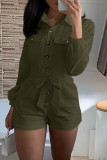 White Fashion Casual Solid Patchwork Turndown Collar Regular Romper
