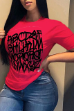Red Fashion Street Print Patchwork Letter O Neck T-Shirts