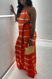 Blue Fashion Casual Print Bandage Asymmetrical O Neck Sleeveless Two Pieces