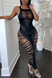 Rose Red Sexy Solid Hollowed Out Patchwork O Neck Regular Jumpsuits