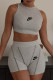 Grey Fashion Sportswear Print Patchwork O Neck Sleeveless Two Pieces