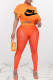 Orange Fashion Street Print Patchwork O Neck Short Sleeve Two Pieces