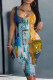 Gray Blue Street Print Patchwork U Neck Vest Dress Dresses