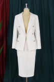 White Fashion Casual Solid Slit Turndown Collar Long Sleeve Two Pieces