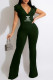 Army Green Fashion Casual Print Letter V Neck Jumpsuits