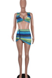 Green Sexy Print Patchwork Two Pieces