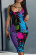 Black Street Print Patchwork U Neck Vest Dress Dresses