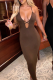 Coffee Sexy Solid Backless Spaghetti Strap Pencil Skirt Dresses
